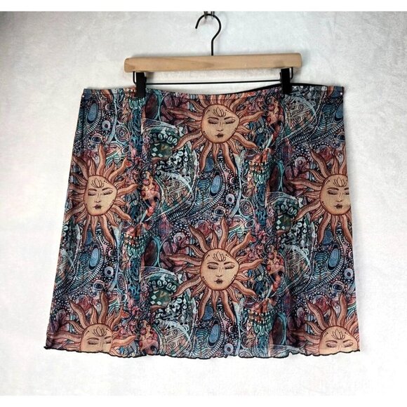 Vtg Sun Face Stretch Mini Skirt Sz 5XL Fully Lined Festival Beach Summer Days - Picture 1 of 11
